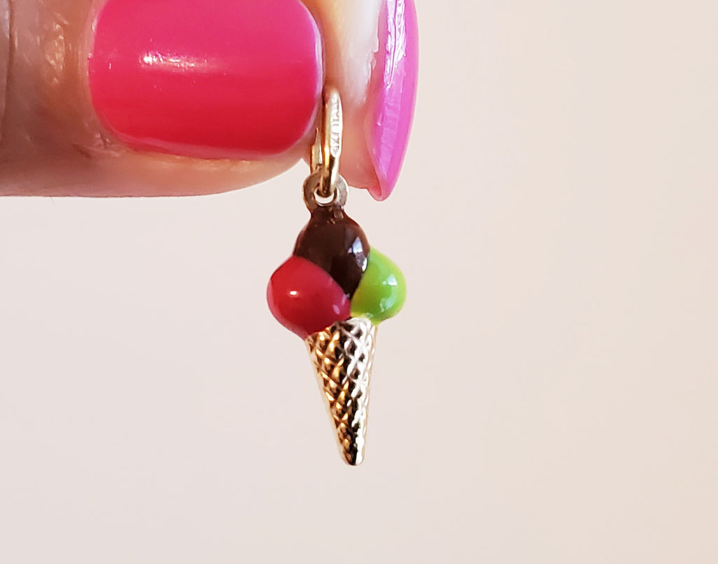 Colorful Gold 3D Ice Cream Cone Charm