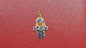 Rare Gold Enamel Lucky Hamsa Pendant