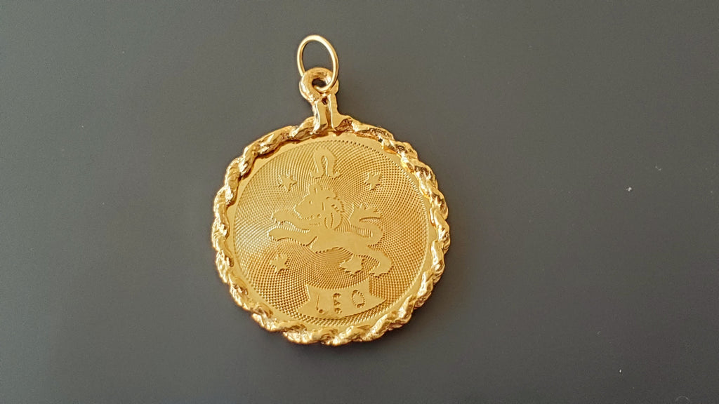 14k Gold Zodiac LEO Coin Pendant