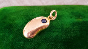 Super Rare and Lucky 15k Gold Kidney Bean Charm with Sapphire