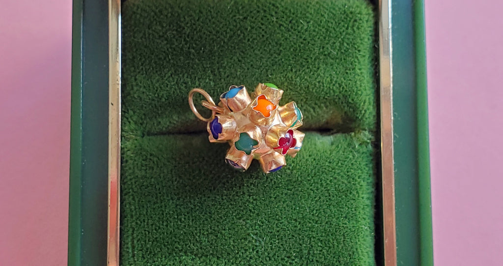 Vintage 18k Gold Sputnik Multi-colored Gems Ball Charm